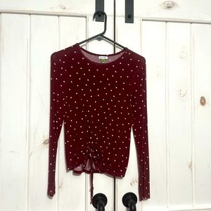 Cute Burgundy Casual Top with Hearts on it